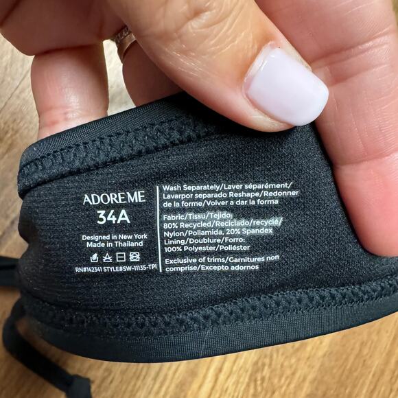 Adore Me Womens Solid Black Push Up Halter Bikini Swim Top Size 34A Bra Cup - Picture 4 of 6